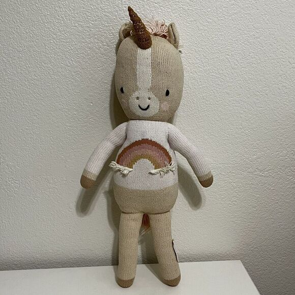 Cuddle + Kind Zara the Unicorn Plush Knit Handmade Doll Stuffed Animal 20" - Picture 1 of 16